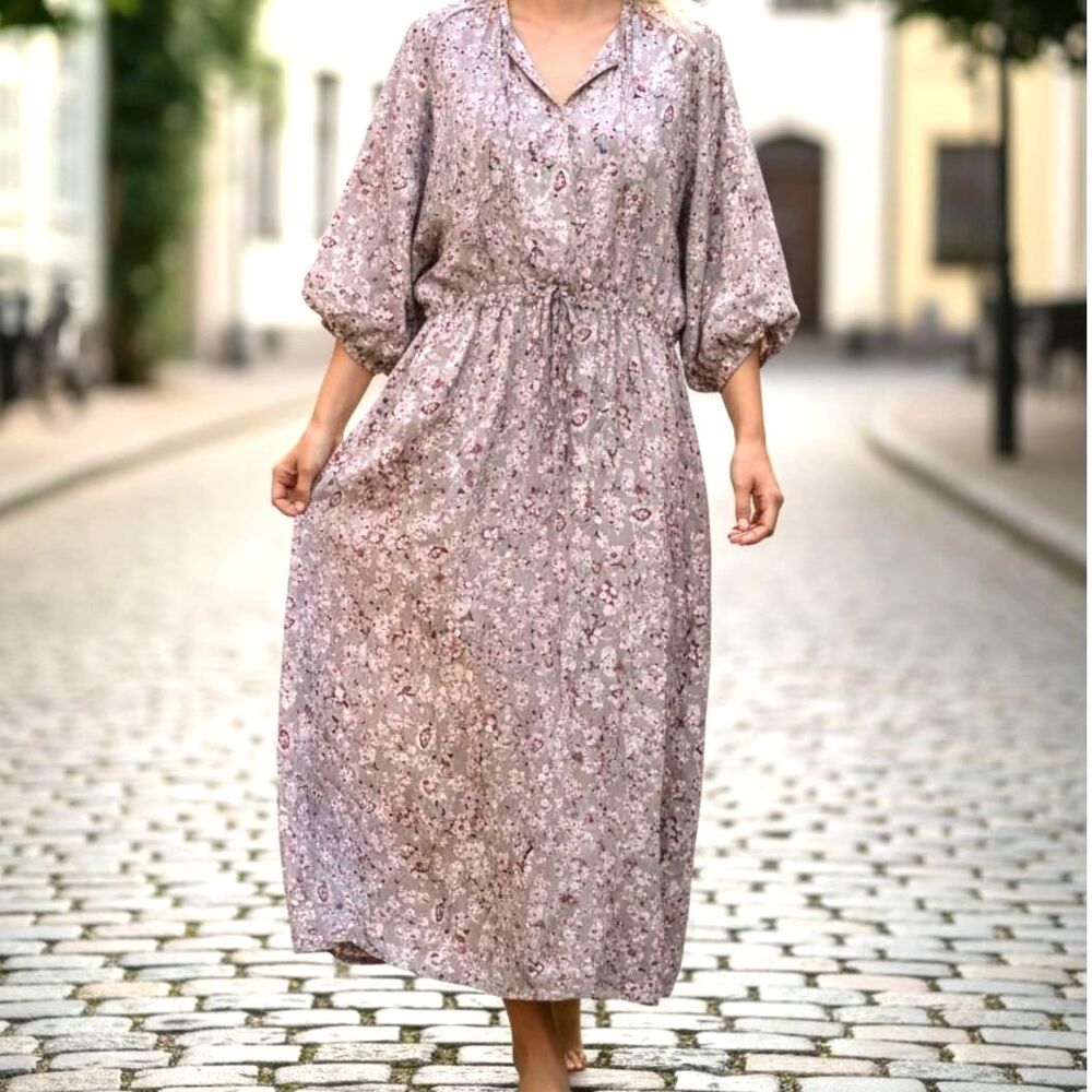 Christy Dawn Mauve Floral Print Maxi Dress Romantic Garden Party Size Small